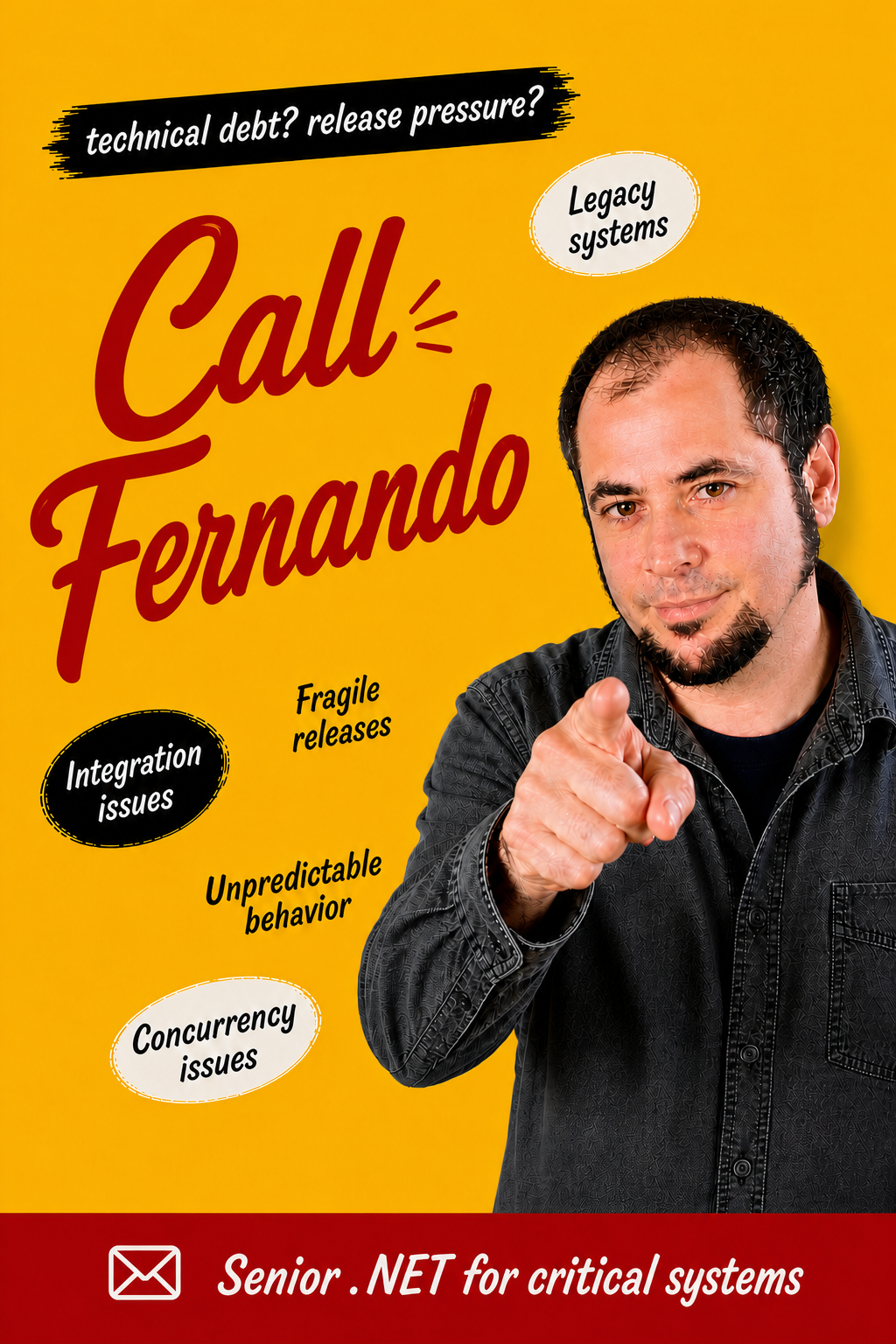 Better call Fernando. Technical debt? Release pressure? Legacy systems, fragile releases, integration issues, unpredictable behavior and concurrency issues.